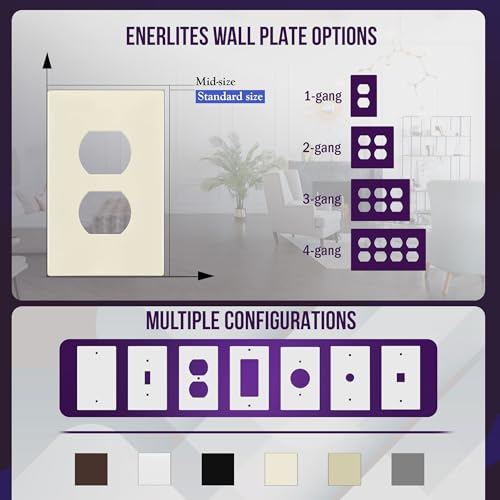 ENERLITES Screwless Duplex Outlet Covers Wall Plate, 1 Pack, Light Almond - color: Light Almond, size: Screwless