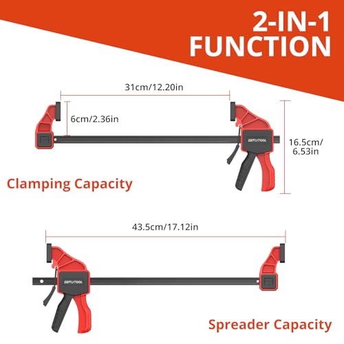 GETLITOOL 12-Inch Bar Clamps for Woodworking, 2Pcs 165lbs Quick Release Woodworking Clamps, 2-In-1 Ratchet Bar Clamp Set/Spreader, One Handed Wood Clamps for Hand Wood Working, DIY Projects