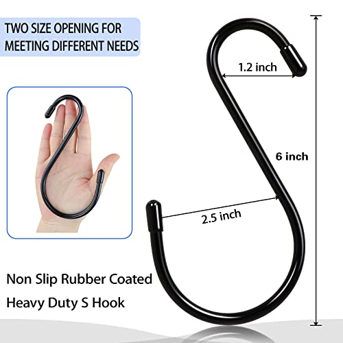 DINGEE 6 Pack Large S Hooks, Rubber Coated, Heavy Duty Non Slip, Black Vinyl Coated Closet S Hooks for Hanging Plants, Jeans, Pot, Pan, Garden, Bird Feeders - color: Black, size: 6 inch -6 Pack