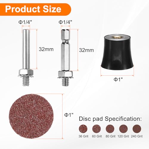 HARFINGTON 53pcs Quick Change Discs Set 1" Lock Sanding Discs with 1/4" Shank Pad Holder 36/60/80/120/240 Grit Surface Conditioning for Polish Rust Removal - size: 1"
