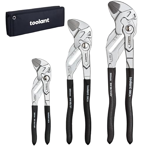 toolant 7/10/12-Inch Chrome Plated Pliers Wrench Set, CR-V Adjustable Wrenches with Anti-Rust Coating, Smooth Parallel Jaws, Comfort Grip, Storage Pouch for Home Repair, Plumbing, Nuts & Pipes - size: 7/10/12-inch Chrome