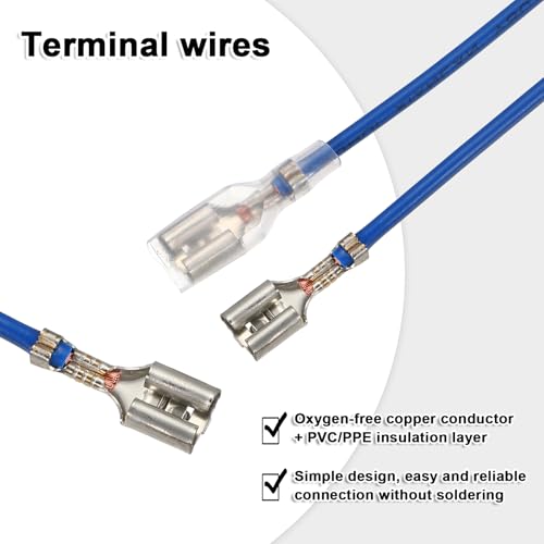 MECCANIXITY 30Pcs 6.3mm Female Spade Crimp Terminal with 20cm Wires - color: Blue, size: 6.3mm, 20cm L