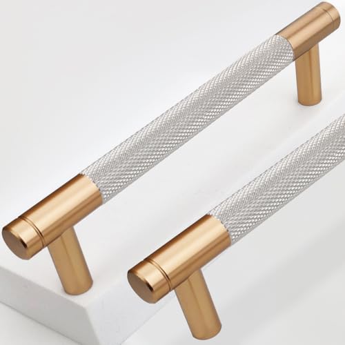 12 Pack 5 Inch 128 mm Bronze and Nickel Knurled Cabinet Handles Cabinet Pulls Aluminum Handles Pulls Oxidation Finish with Diamond Pattern 6" Length pulls (Classic-12, 5 Inch) - color: Bronze and Nickel Knurled, size: 5 Inch