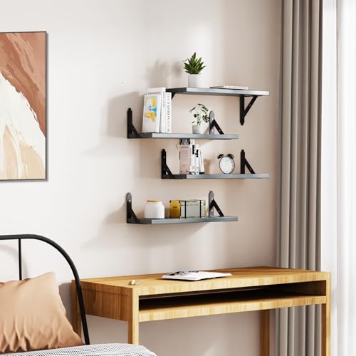 ROMGUAR CRAFT Wood Wall Floating Shelves Set of 4, 17" x 6" - Grey - color: Grey, size: 17" x 6"