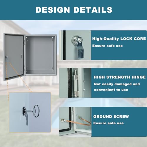 Waterproof Electrical Enclosure 16 x 16 x 6'', Outdoor Electrical Box Weatherproof, Electrical Junction Box with Reinforced Lock - size: 16 x 16 x 6''