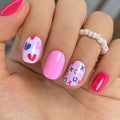 CurvLife Extra Short Square Heart Design Press On Nails, Valentine Hearts - color: E8 - Cute Heart and Kiss Nails