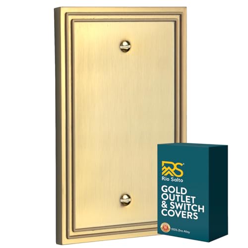 Rio Salto Blank Wall Plate Outlet Covers Light Switch Cover Plate Brass Gold Metal Unused Outlet Cover Unused Light Switch Cover Wall Ppening Cover— Imperial Collection, Midsize 5.00" X 3.13" - color: Brushed Gold, size: Blank 1-Gang