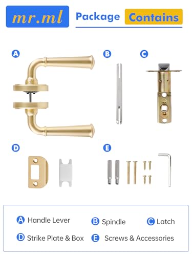 Door Handle Brushed Gold Privacy Door Lever Gold DoorHandle, 1 Pack - color: Brushed Gold