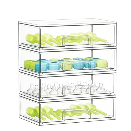 SpaceAid Bottle Storage Organizer Baby - Acrylic Bottles Station Organizer Container, Stackable Clear Drawers for Countertop, Vanity, Bathroom, Cabinet, Pantry Organization, 4 Pack, 4L, 13.7"H - size: 13.7"H, 4 Pack, 4L