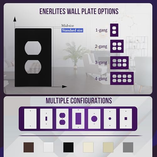 ENERLITES Screwless Duplex Outlet Covers Wall Plate, 1-Gang, 1 Pack, Black - color: Black, size: Screwless