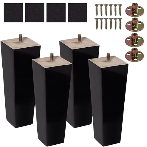 BARIEN 8 inch Wood Furniture Legs - Square Sofa Legs, Couch Leg - Brown Mid-Century Modern Replacement Legs for Armchair Recliner Coffee Table Dresser (Set 4, 8") - size: 8"
