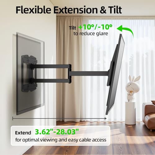 USX MOUNT 8" Sliding Design/Heavy Duty Full Motion TV Wall Mount for 32-120" TVs, Ultra-Large Dual Arm Mount for 16/18/24" Studs with Swivel,Tilt&Level/Preassembled, Max VESA 900x600 up to 165lbs - size: For 32" to 120" TVs