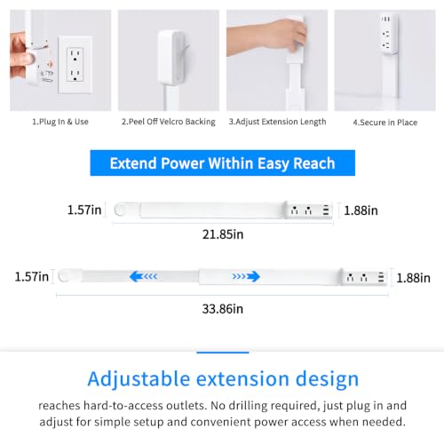 Electrical Outlet Extender Stick,Extends 22"-34" with USB C,USB A & 2 AC Outlets,180° Rotating Vertical Wall Plug Extension Outlet for Hard to Reach Spaces Behind Sofa,Dorm Bed,Nightstands and More.