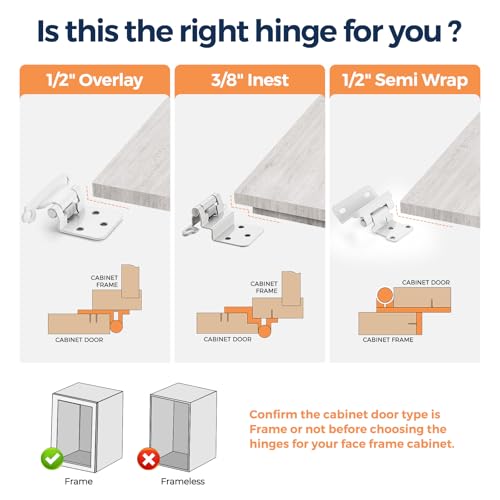 White Cabinet Hinges, 3/8 Inch Inset, 4 Pack(2Pairs) - color: White