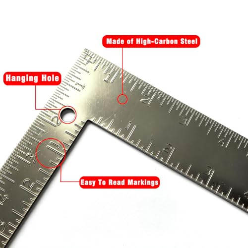 Professional 8x12 Inch Carpenter Square - Heavy-Duty Carbon Steel Framing Tool with Dual-Scale (Imperial/Metric), Rust-Resistant Right Angle Ruler for Carpentry, Roofing & Layouts - color: Silver