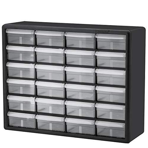 Akro-Mils 24-Drawer Plastic Storage Cabinet, 20"W x 6"D x 16"H, Black - size: 24 Drawer
