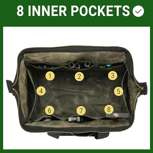 15 Inch Tool Bag, Heavy Duty Wide Mouth Water-Resistant Tool Bag, Tool Tote with Handle for Tools, Wrenches, Screwdrivers (15 X 7.8 X 11.5 inch) | ArmyGreen - color: ArmyGreen, size: 15 Inch