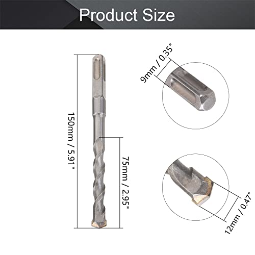 Utoolmart Masonry Drill Bit 12mm x 150mm Carbide Tipped Rotary Hammer Bit Square Shank for Impact Drill 1Pcs - size: Square handle 12*150