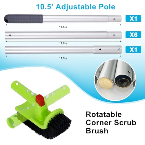 Sepetrel Pool Cleaning Kit with 10.5 FT Pole,Pool Maintenance Set - size: Aluminum Frame Rake With Pole