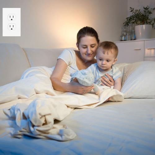 1-Gang Screwless Duplex Wall Plate Cover Single Switch Outlet Electrical Faceplate for Light Switch, Smart Switch, Receptacle, Dimmers, USB Outlet, GFCI, Child Safe Cover Plate, White (10-Pack) - color: Single Duplex-White, size: 10 Pack