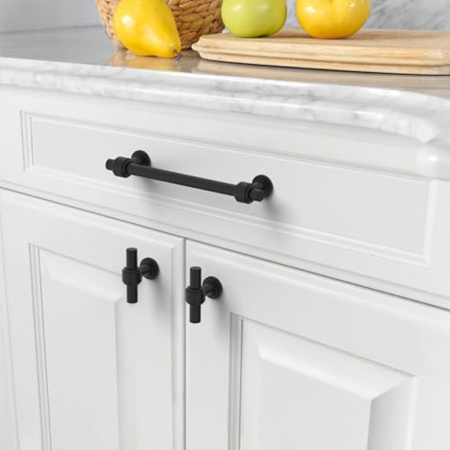 Amerdeco 10 Pack Matte Black Cabinet Knobs 1.46 Inch(37mm) Single Hole Cabinet Handles Rectangle Dresser Knobs Drawer Knobs and Pulls for Bathroom Cabinets ZH0069 - color: Matte Black, size: 1.46" Single Hole