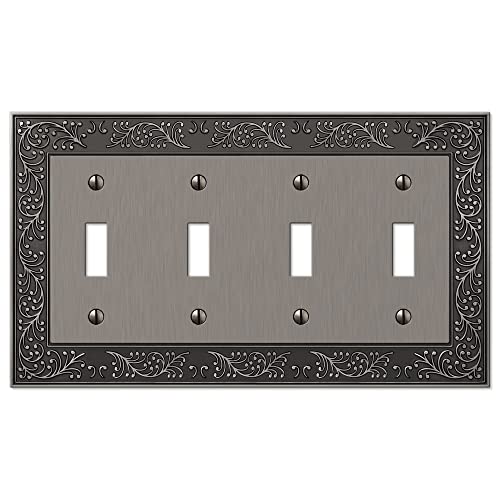 Amerelle 43T4AN English Garden Wallplate, 4 Toggle, Cast Metal, Antique Nickel, 1-Pack - color: Antique Nickel, size: 4 Toggle