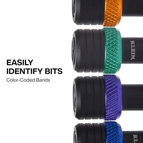 Klein Tools K33850 5-Piece Bit Holder Keychain Set, Organizes and Stores 1/4-Inch Hex Driver Bits, Carabiner Attachment, Colored Bands for Easy Identification