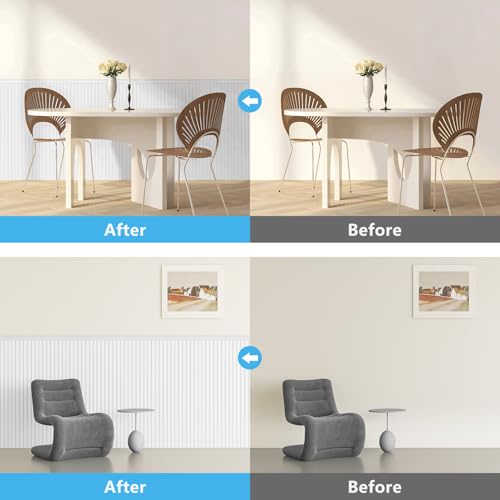 Art3d Beadboard Wainscoting Wall Panel Kit, 37.8 x 9.84 Inch, Matte White | 12-Piece Panels + 4 Edge Trims, 31 Sq.Ft. Coverage, Lightweight, Water-Resistant, Easy to Trim, for Living Room, Bedroom - color: Matte White