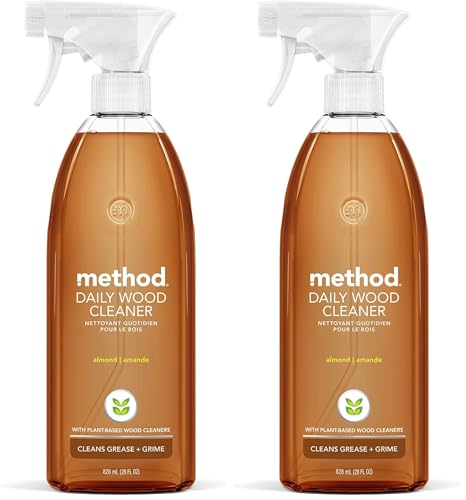 Method Daily Wood Cleaner, Plant-Based Formula that Cleans Shelves, Tables, and Other Wooden Surfaces While Removing Dust & Grime, Almond Scent, 828 ml Spray Bottles, Packaging May Vary (Pack of 2) - size: 28 Fl Oz (Pack of 2)
