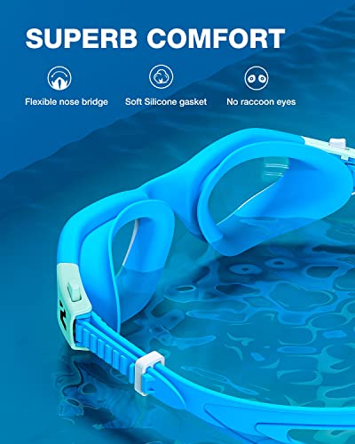 ZIONOR Swim Goggles, G1 SE Swimming Goggles Anti-Fog for Adult Men Women - color: B2-clear Lens Blue Frame