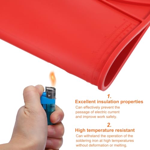 HARFINGTON Soldering Mat 21.7"x15" Silicone Magnetic Soldering Repair Mat Heat Resistant Electronics Work Mat for BGA Soldering Gun Iron Workbench CellPhone Computer Electronics Repair, Red