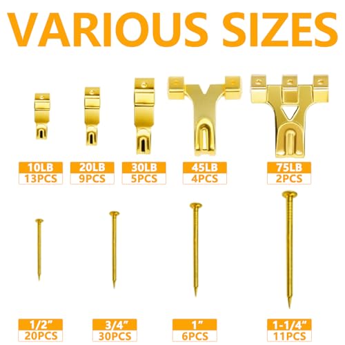 126Pcs Picture Hanging Kit, Picture Hangers Assorted Kit with Heavy Duty Picture Hanging Hooks/Hardware Nails/Sawtooth/Wire/D Rings/Level, Metal Picture Wall Hooks for Frame Canvas Mounting