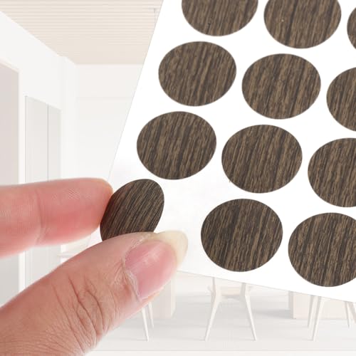 PATIKIL 270 Pieces Screw Hole Stickers, 5 Sheet Self-Adhesive Waterproof PVC Wood Grain Sticker for Screw Holes Wall Cabinets Desk Repairing, Dark Walnut, 21mm/0.83 Inch - color: Dark Walnut