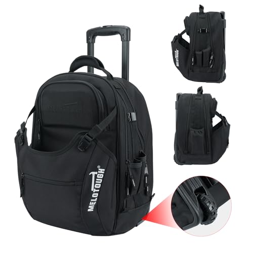 MELOTOUGH Rolling Tool Bag with Wheels,Large Heavy Duty Rolling Tool Bag for Men with 35 Pockets&Telescoping Handle for Electrician,HVAC,Construction,Technicians,Mechanic,Welder (Black) - color: Black Rolling Tool Bag