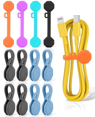 12 PCS Silicone Magnetic Cable Ties, Reusable cord Organizer clips - size: 12-PCS