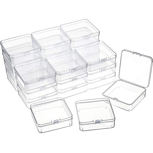 24 Packs Small Clear Plastic Beads Storage Containers Box with Hinged Lid for Storage of Small Items, Crafts, Jewelry, Hardware(3.3 x 3.3 x 1.2 Inches) - size: 3.3 x 3.3 x 1.2 in