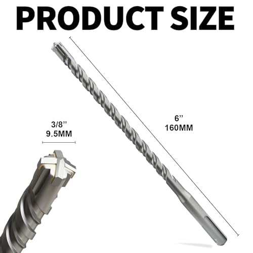 SDS Plus Rotary Hammer Drill Bits, (3/8"*6"-9.5mm*160mm) - 4 Carbide Cutting Edges, Ideal for Masonry| Heavy-Duty Masonry |Hammer Drill Bits for Precision Drilling - size: (9.5mm*160mm)