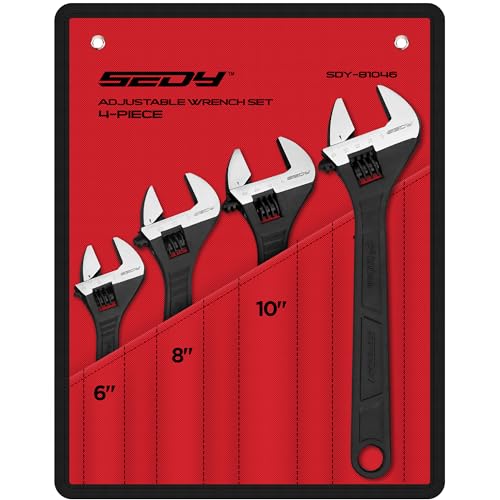 Adjustable Wrench Set Wrenches Sets: 4-Piece 6, 8, 10, 12 Inch Chrome Vanadium Steel Corrosion-Resistant Black Oxide Finish for Automotive Plumbing and Household Repairs - size: 4 PCS Professional Set (6",8",10",12")