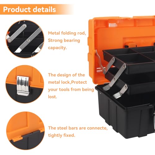 WEWLINE 16.5-Inch Tool Box Organizer 3-Layer Multiplication Plastic Storage Toolbox with Portable Handle Perfect for Home Office Car Trunk Fishing - style: Style 3