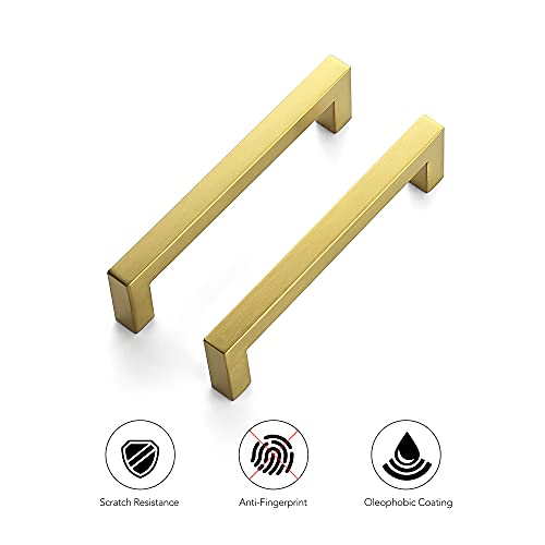 Ravinte Brushed Brass Square Cabinet Handles Drawer Pulls,5 Inch,30 Pack | Screws Included, Stainless Steel, Square Bar Grip, Easy Install, Kitchen Cabinet Hardware, For Cupboards, Drawers, Dressers - color: Brushed Brass