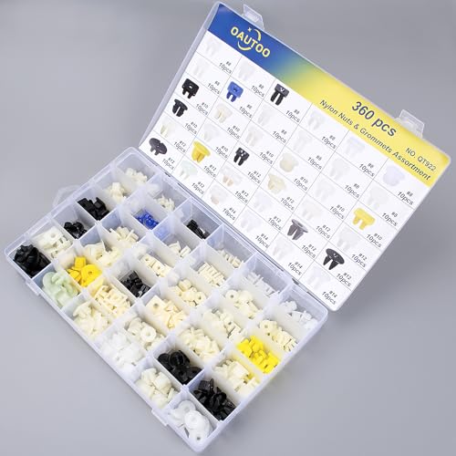 360pcs Nylon Grommet Nut Assortment for Automotive Body Bumper Fender Liner Grille Headlamp License Plate Door Panel Trim Nuts