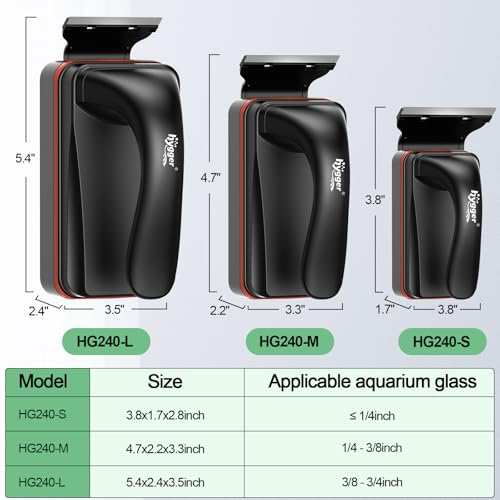 hygger Magnetic Aquarium Fish Tank Glass Cleaner,Detachable Dual-Blades Brush Tool with Floating Scrubber, Double Side Magnetic Scraper for 0.4-0.8 Inch Thick Glass Aquariums Tank (L) - size: L