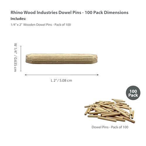 1/4" x 2" Wooden Dowel Pins, 100-Pack – Birch Hardwood, Kiln-Dried, Fluted & Beveled (1/4" x 2", 100pk) - size: 1/4" x 2" Bag