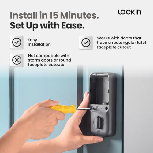 Lockin Veno Plus, All-in-One Smart Lock for Front Door | Palm Vein and Fingerprint Keyless Entry, 2K 180° Ultra-Wide Camera, Night Vision, Built-in WiFi, 8GB Storage, No Monthly Fee - size: Single Battery
