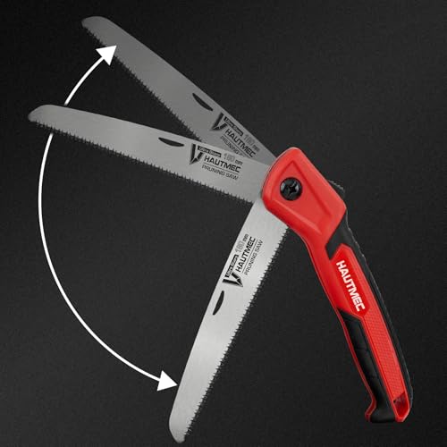 HAUTMEC 7" Folding Pruning Hand Saw for Tree, Garden & Camping | SK5 Steel Blade, Folded Pocket Size, Backpacking, 9 TPI Triple-Cut, Limb & Wood Cutting, ABS & TPR Grip, Survival Gear
