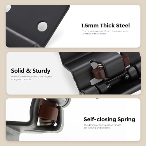 4 Pack 2 Pair Black Cabinet Hinges, 3/8" Inset Semi-Concealed Hinges - color: Black, size: 3/8" Inset