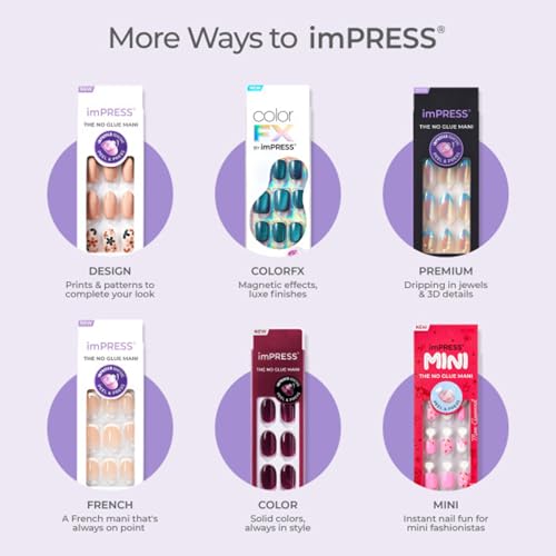 Kiss Impress No Glue Mani Press On Nails Kit, Over You, 30 Red Peel and Stick Nails, Super Slim Short Squoval, Glossy Gel Finish, PureFit Technology, Includes Prep Pad, Manicure Stick & Mini File - size: 1 Count (Pack of 30), style: Solid