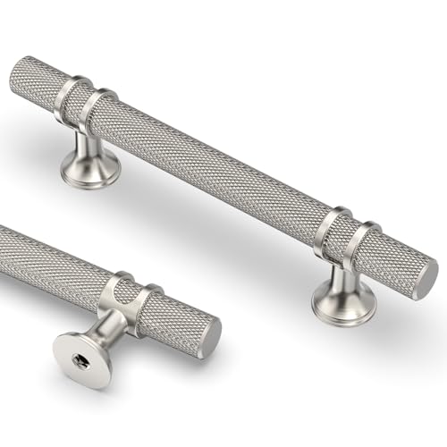 Asidrama 10 Pack 3.75 Inch(96mm) Knurled Brushed Satin Nickel Kitchen Cabinet Handles, Cabinet Pulls Kitchen Cabinet Hardware Cupboard Handles Drawer Pulls - color: Brushed Satin Nickel, size: 3.75" Hole Center, style: 10 Pack