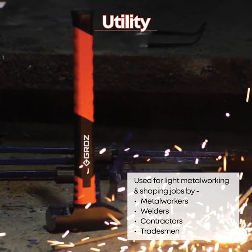 Groz Blacksmith's Hammer with Fiberglass Handle (1.8kg)| Lightweight & Tough | Overstrike Protection | Cross Peen Hammer for Industrial, Household Use | 14" Hammer |BH/FG/2.5/14
