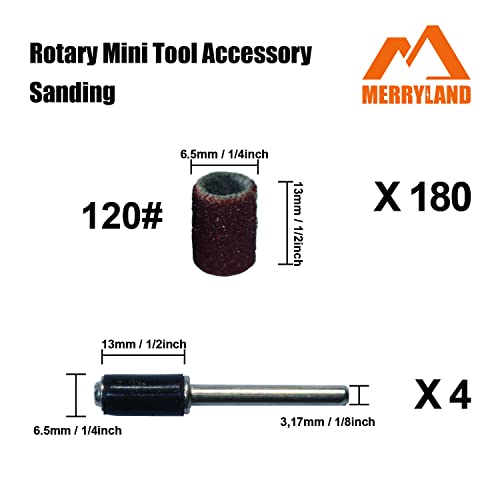 Merryland 184 Pack Sanding Drum 1/4 inch 120 Grit Drum Sander for Dremel - size: 120# 1/4" Sanding Band 184pcs